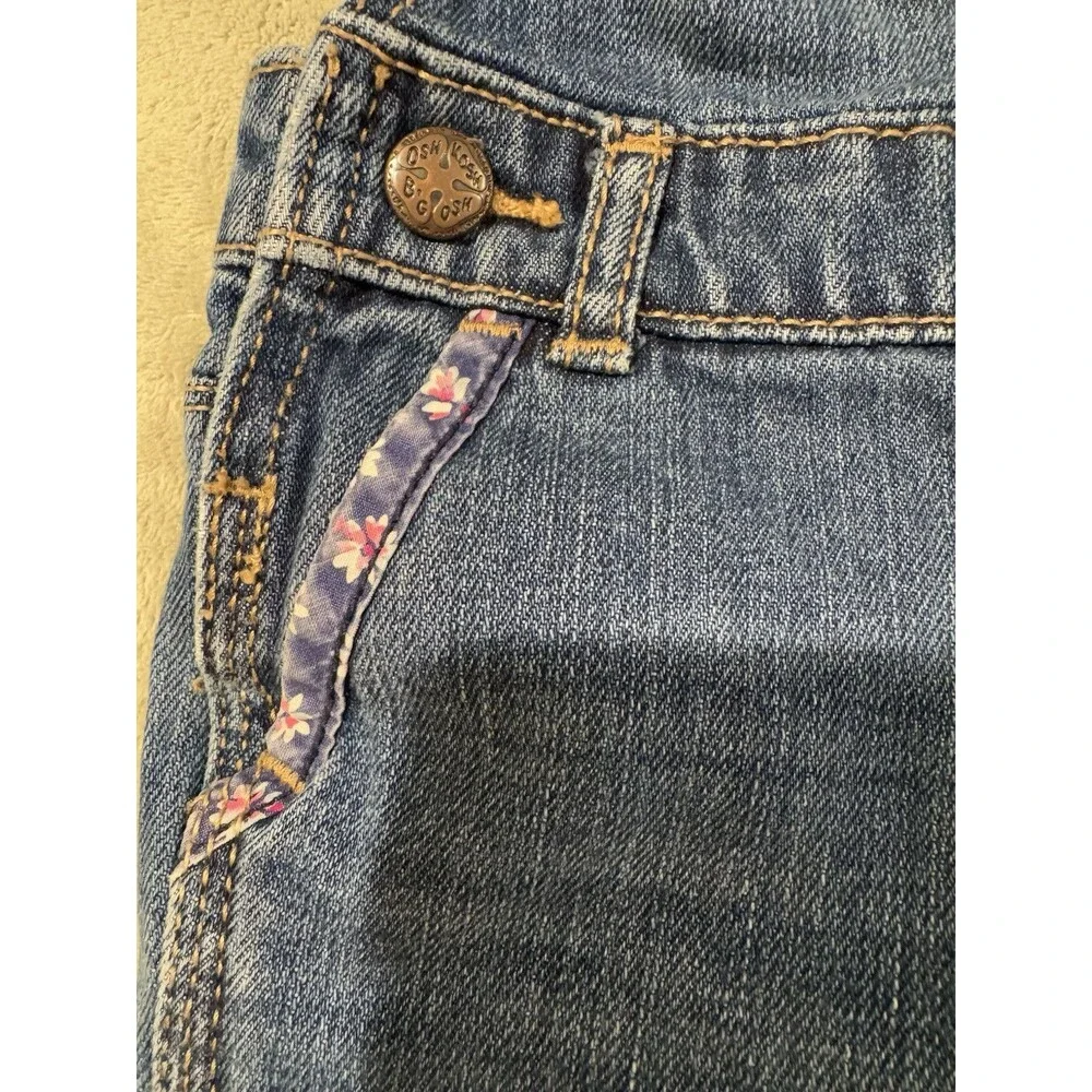 Y2K OshKosh B'gosh Vestbak Baby Girls 9M Blue Denim Overalls Floral Trim Spring